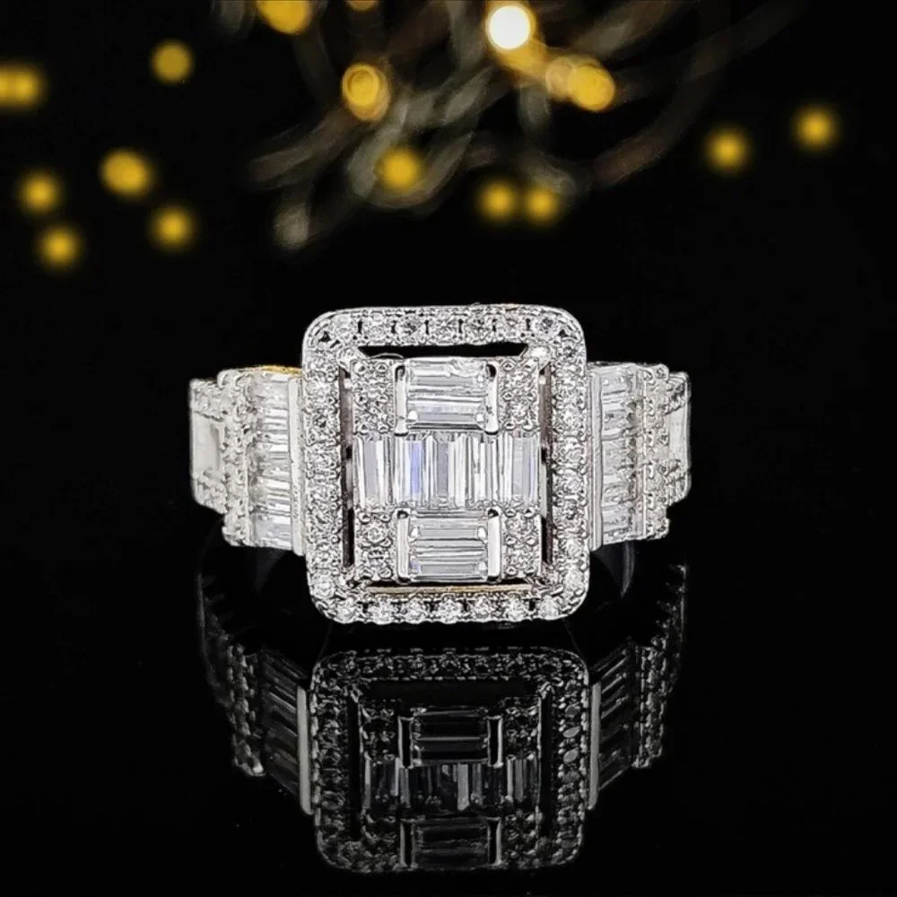 LUXURY ENGAGEMENT S925 STERLING SILVER DIAMOND RING, BEAUTIFUL RING, SHINY RING. - Picture 6 of 7